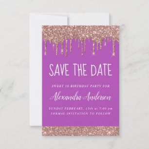 Convites Rosa Dourado Sparkle Glitter Sweet 16 Salve a data