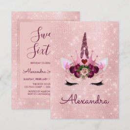 Convites Rosa Dourado Sparkle Unicorn Doce Dezesseis Aniver