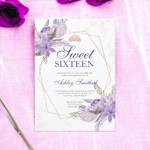 Convites Rosa dourado tiara cor púrpura da água floral Swee