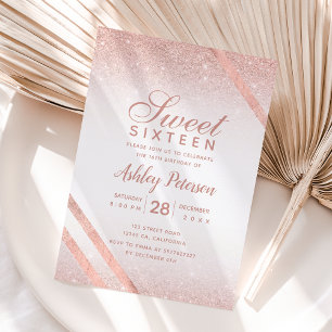 Convites Rosa dourado tipografia branco brilhante Sweet 16