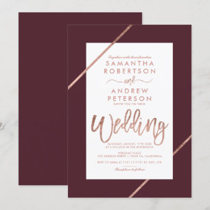 Convites Rosa dourado tipografia stripes burgundy casamento