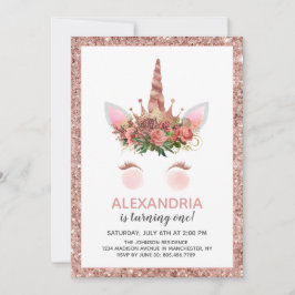 Convites Rosa Dourado Unicorn Princess Birthday