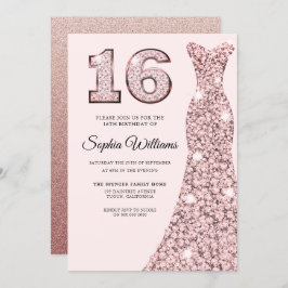 Convites Rosa Dourado Vestido Azul 16º Aniversário Doce 16