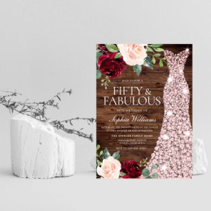 Convites Rosa Dourado Vestido Blush Rustic 50ª Festa de ani