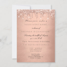 Convites Rosa Drips Dourado Real Glitter 16º Chá de panela