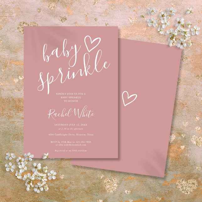 Convites Rosa Dusty Baby Girl Chá (Dusty Rose Baby Girl Baby Sprinkle Shower Invitation)