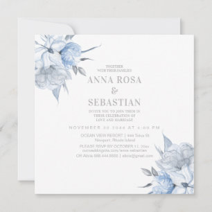 Convites *~* Rosa Dusty Blue Floral AR15 WEDDING RSVP + Ent