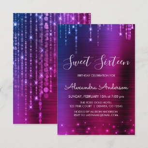 Convites Rosa e aniversário roxo do doce dezesseis