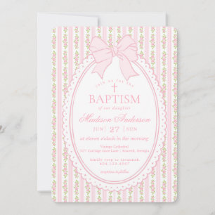 Convites Rosa e Branco Vintage Floral Chique Batismo