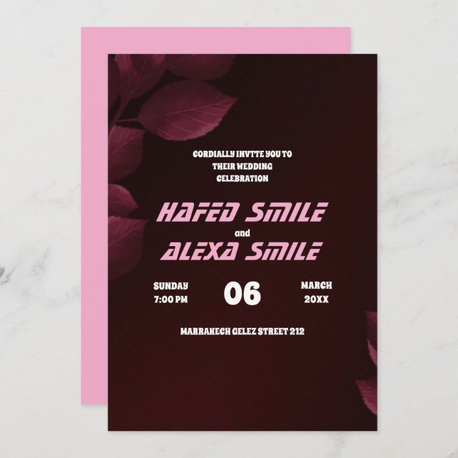 Convites Rosa e Casamento de design floral Elegante (Frente/Verso)