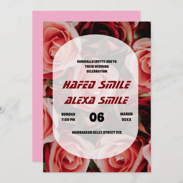 Convites Rosa e Casamento de design floral Elegante (Frente/Verso)