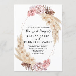 Convites Rosa e Casamento Roxo de Grama Pampas Secas