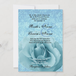 Convites Rosa e Casamento tema damasco azul de Turquesa