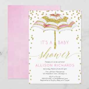 Convites Rosa e chá de fraldas da menina do guarda-chuva d