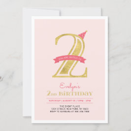 Convites Rosa e Dourado | Festa de segundo aniversário