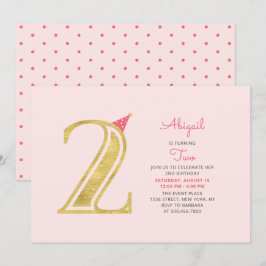 Convites Rosa e Dourado | Festa de segundo aniversário de M
