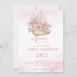 Convites Rosa e Dourado Oh bebê Náutico