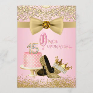 Convites Rosa e Dourado Quinceanera Princesa 15 Anos de Ida