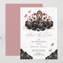 Convites Rosa e Dourado Tiara Guarde a Data Quinceañera