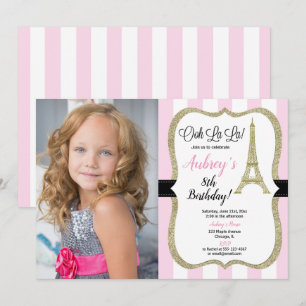 Convites Rosa e foto do aniversário da torre Eiffel de