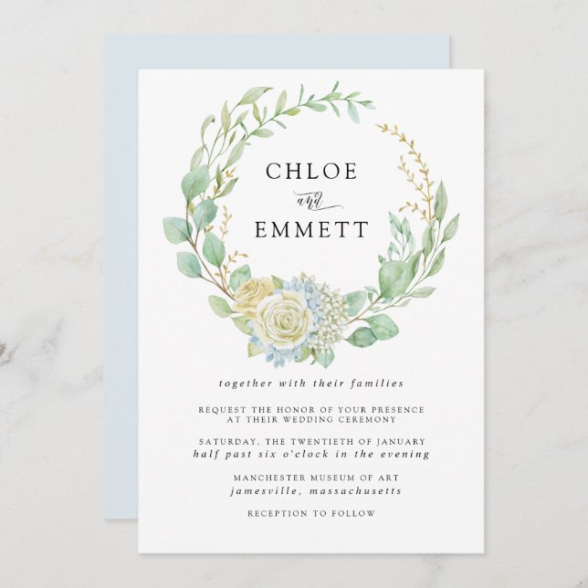 Convites Rosa e Hydrangea Floral Wedding (Frente/Verso)