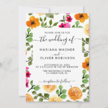 Rosa e Laranja Simples Floral Elegante Script