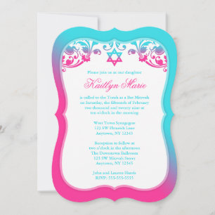 Convites Rosa e Teal Blue Swirls Bat Mitzvah