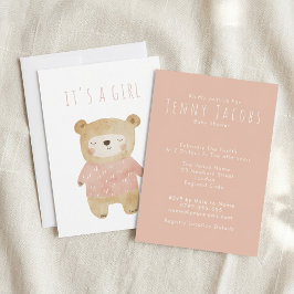 Convites Rosa É um Chá de fraldas de Urso Bonito de Aquarel