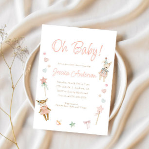 Convites Rosa É um Chá de fraldas Russo de Brinquedos Vinta