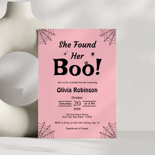 Convites Rosa Ela Encontrou O Chá de panela Do Dia Das Brux (Pink She Found Her Boo Halloween Bridal Shower Invitation )