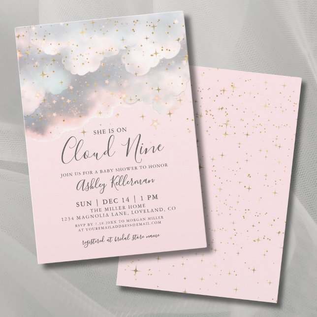 Convites Rosa Ela Está no Paraíso Chá de Bebê (Pink She's On Cloud Nine Baby Shower Invitation)