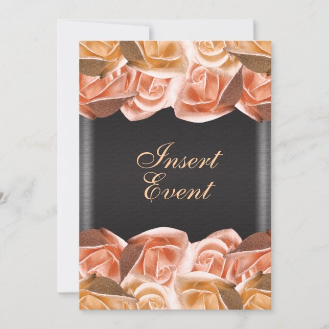 Convites rosa elegante de casamento negro de laranja (Frente)