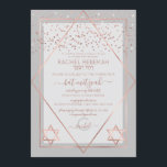 Convites Rosa Elegante de Confetti Dourada Bat Mitzvah<br><div class="desc">Este elegante e moderno convite do Bat Mitzvah é ideal para um evento clássico e formal. Ele apresenta um confete brilhante rosa dourado cintilante impresso esparso, espalhado sobre uma fina borda de diamante geométrico e retângulo com uma espessa cinza escura por baixo e cinza clara ao lado de estrelas rosa...</div>