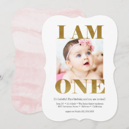 Convites Rosa Elegante + Dourado com primeiro aniversario d