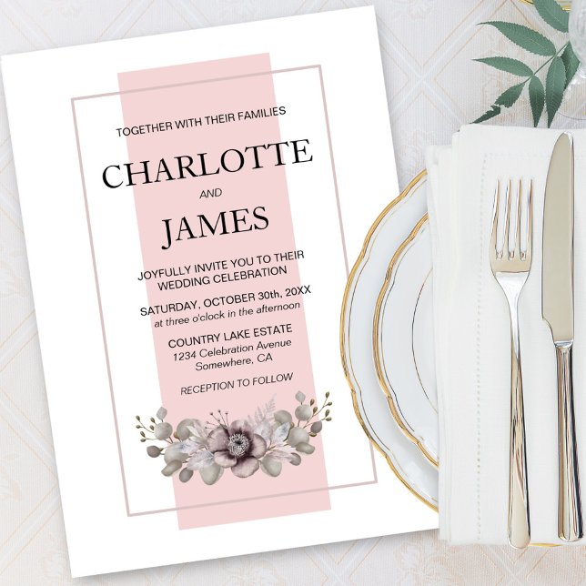 Convites Rosa Elegante Dusty com Casamento Eucalyptus (Criador carregado)