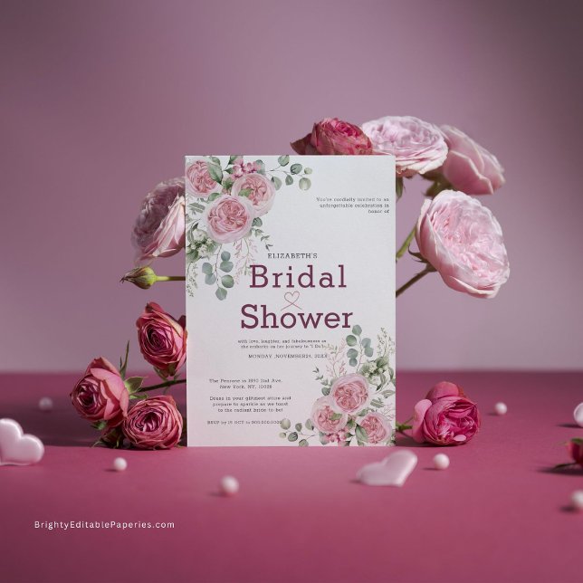 Convites Rosa Elegante e Chá de panela Eucalyptus (Embrace timeless elegance with our Floral Wreath Bridal Shower Invitation)