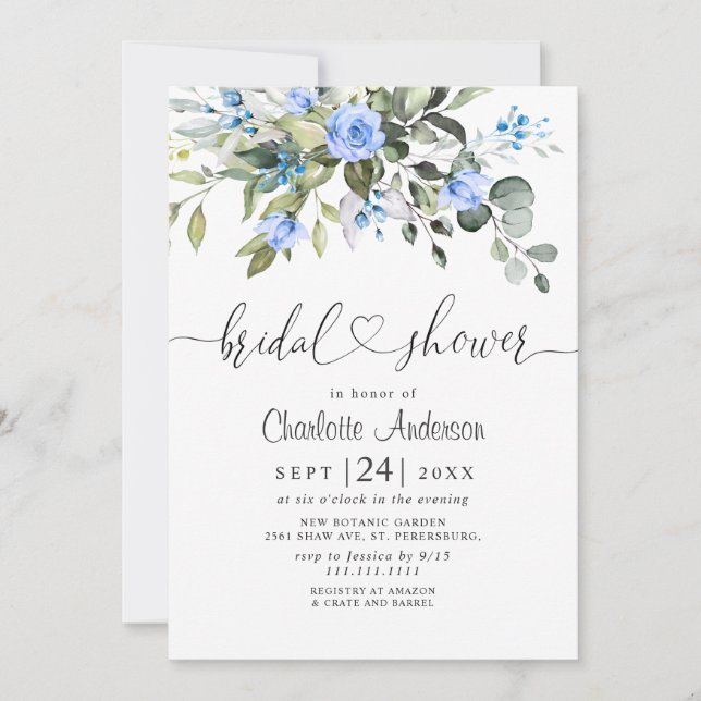 Convites Rosa Elegante Eucalyptus Blue (Frente)