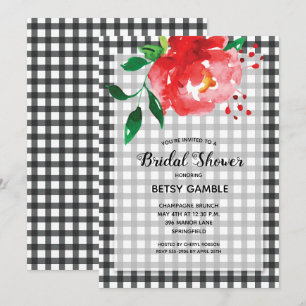 Convites Rosa Elegante no Chá de panela Gingham