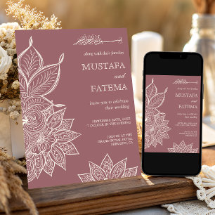 Convites Rosa Empoeirada Creme Mehndi Henna Casamento Muçul