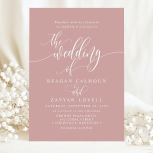 Convites Rosa Empoeirado Casamento Moderno Simples Script