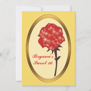 Convites Rosa Encantada com Purpurina Vermelha Festa Elegan