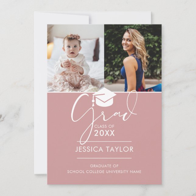 Convites Rosa Então E Agora 2 Fotografias Festas de formatu (Frente)