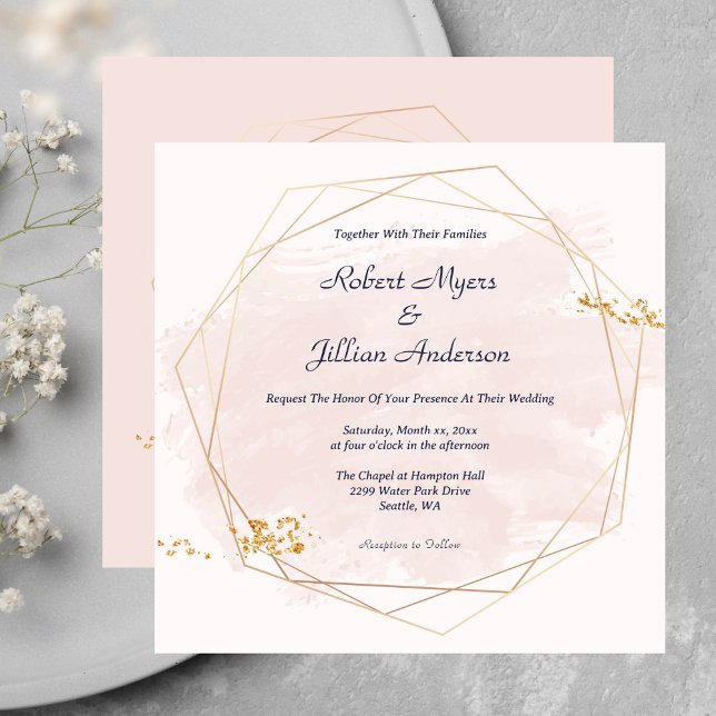 Convites Rosa Esbranquiçada com Casamento Dourado (Blush Pink With Gold Wedding Invitation)
