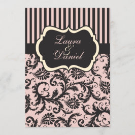 Convites Rosa Esbranquiçado, Creme, Cinza Damask Strike Inv