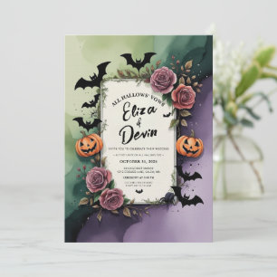 Convites Rosa Escuro Casamento de Halloween Watercolor