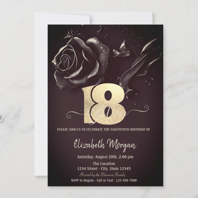 Convites Rosa Escuro Gótico Borgonha 18º Aniversário (Frente)