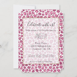 Convites Rosa feminino branco Glam Glitter Estampa de leopa