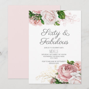 Convites Rosa Floral 60 e Fabuloso Aniversário