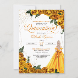 Convites Rosa Floral Amarelo e Quinceañera Invi Elegante Do