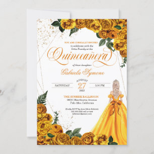 Convites Rosa Floral Amarelo e Quinceañera Invi Elegante Do